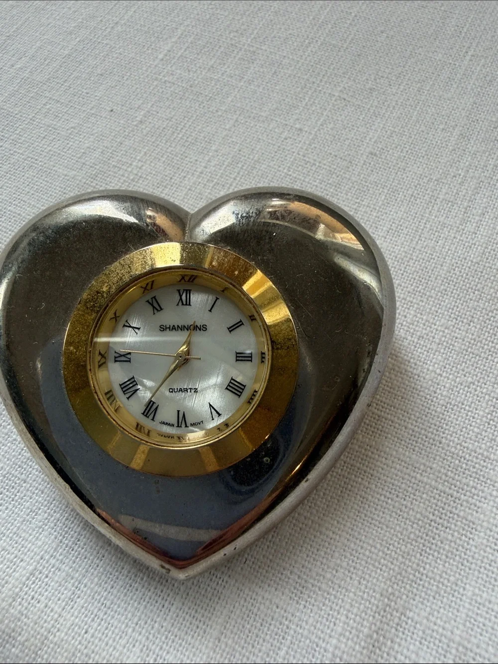 Heart-Shaped Silver and Gold Desk Clock